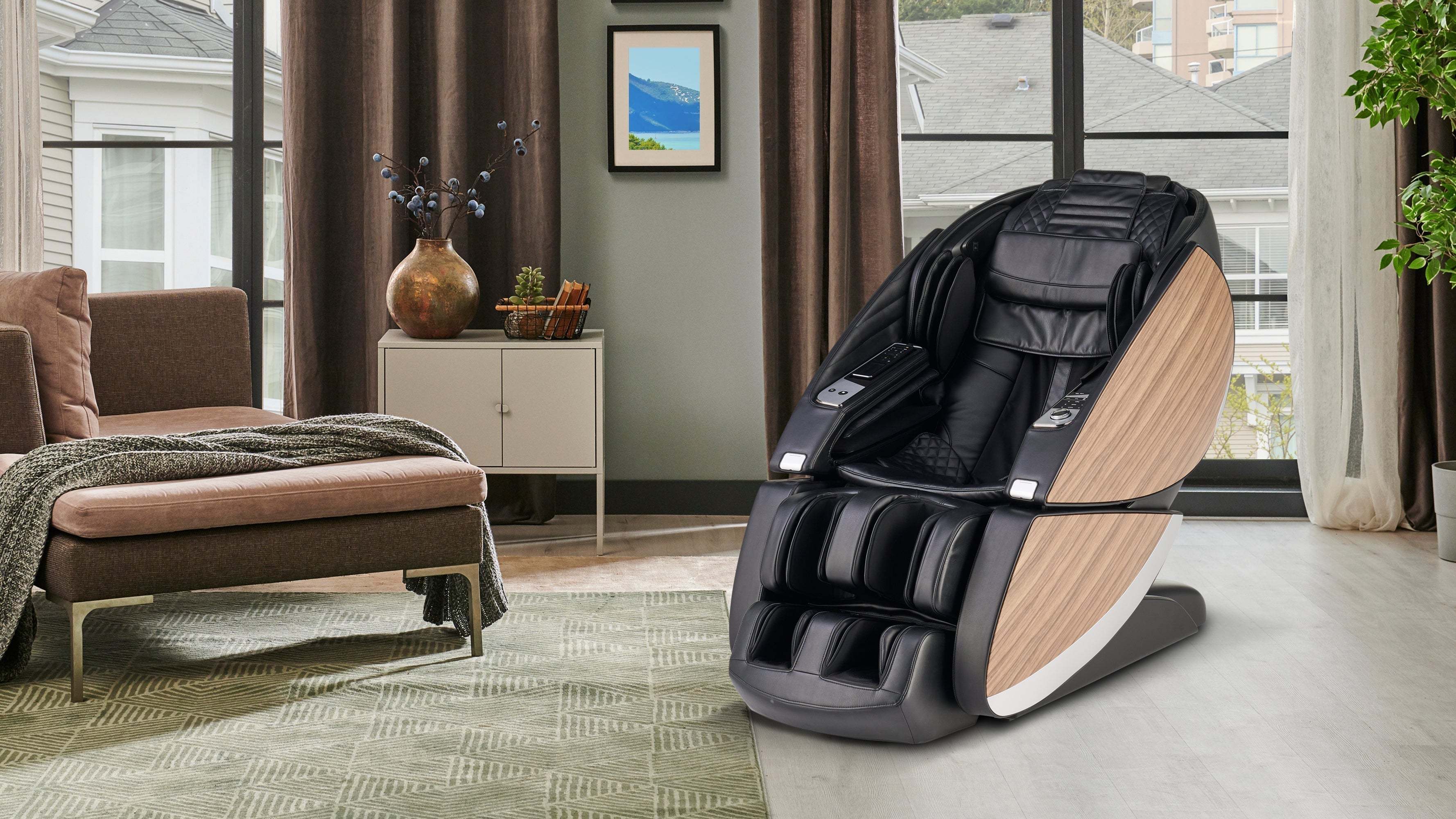Modern Human Touch massage chair in a stylish living room designed for relaxation and full-body wellness