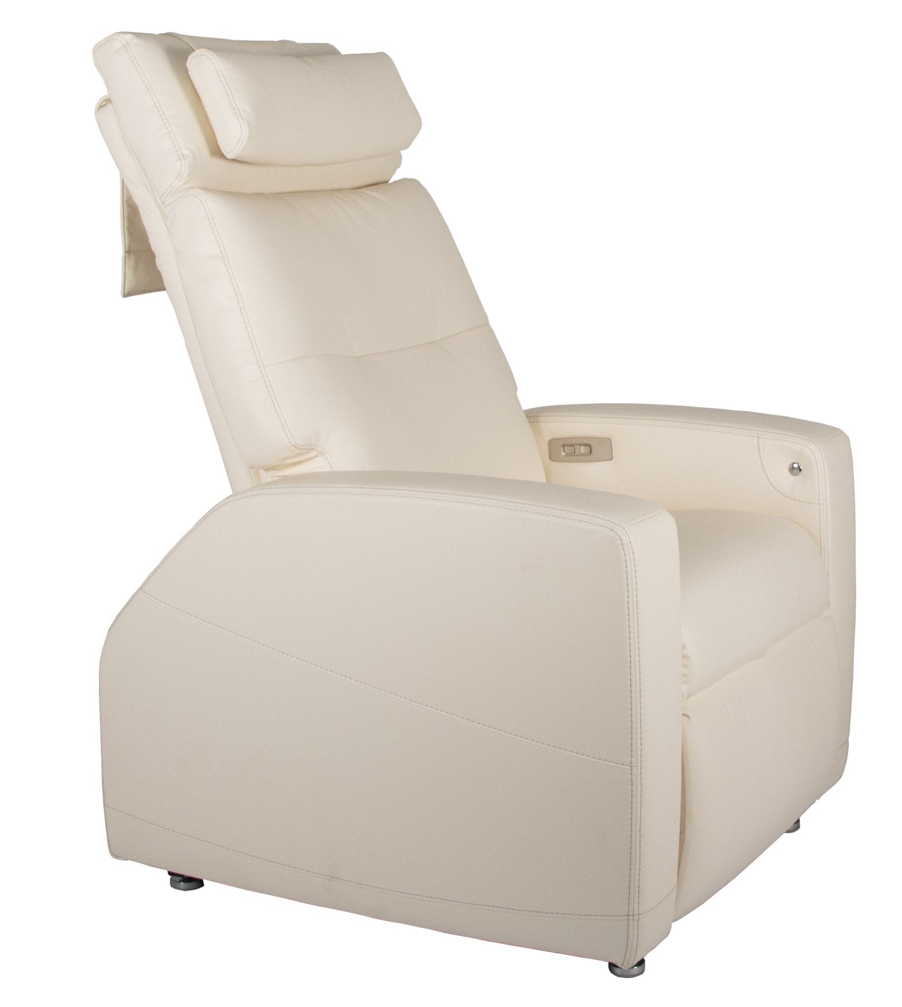 Laevo ZG Chair with Lift Assist in cream leather featuring adjustable headrest, massage function, and power lift mechanism