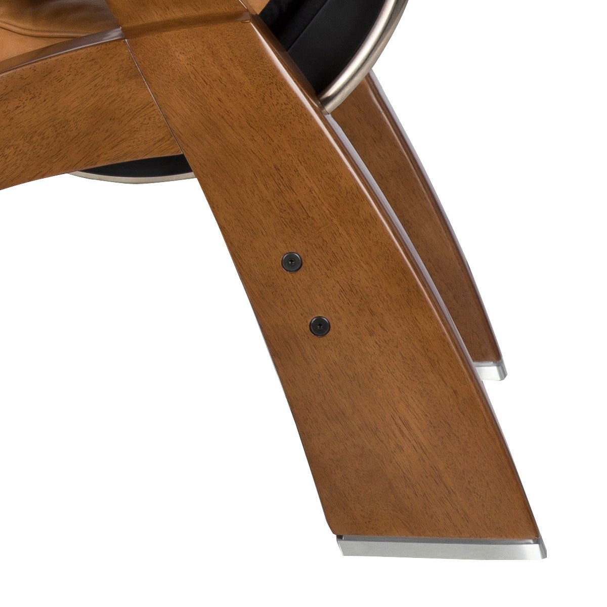 Perfect Chair PC-420 Classic Manual Plus with walnut wood base and metal accents showing elegant curved armrest detail