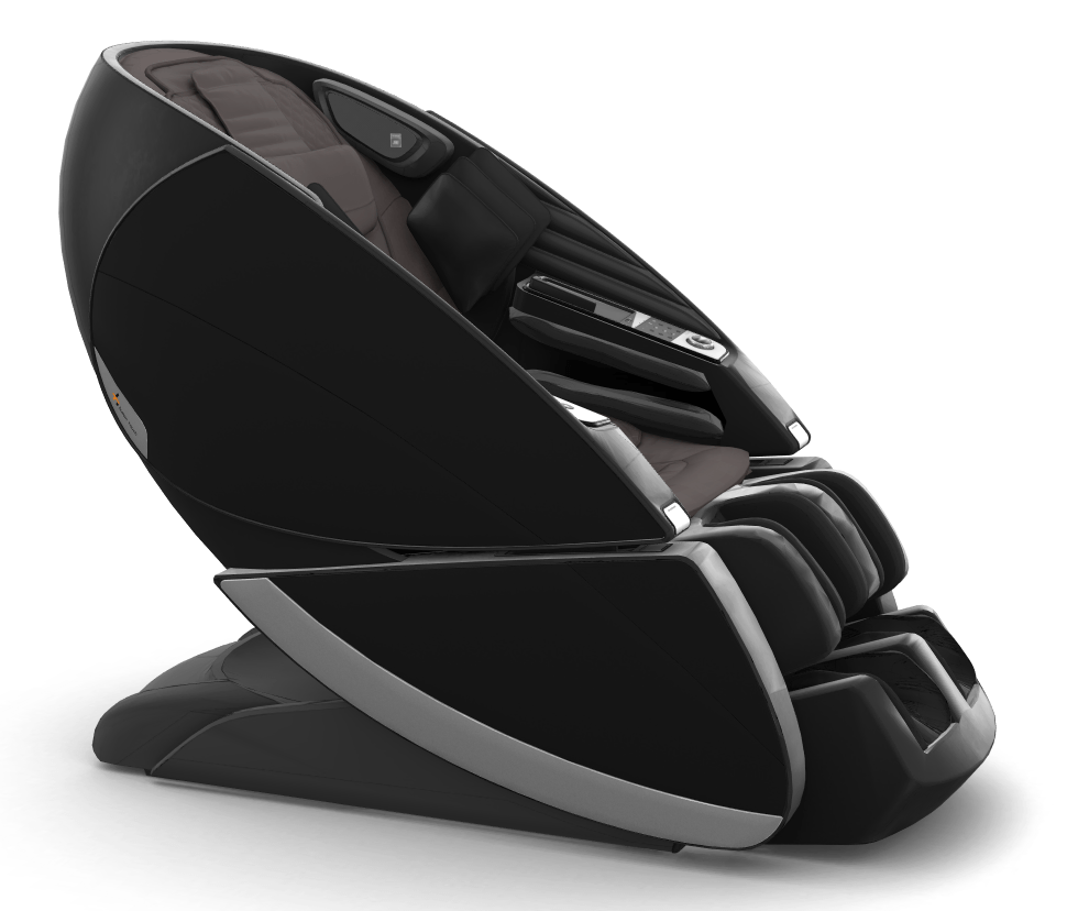 Super Novo X Massage Chair in sleek black design with teardrop doors and modern ergonomic shape