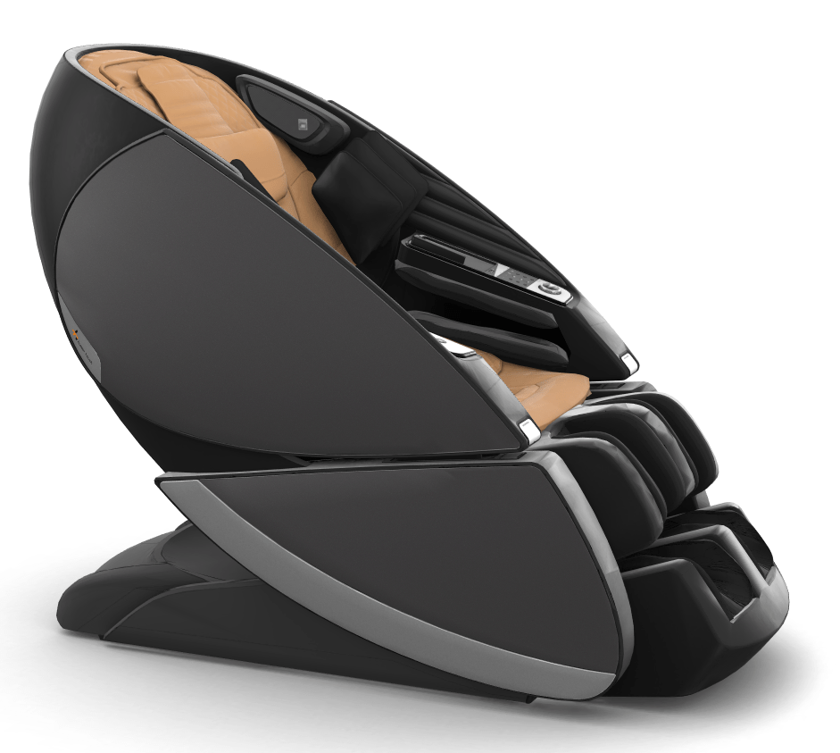 Super Novo X Massage Chair in black and tan with teardrop design and sleek modern ergonomic shape