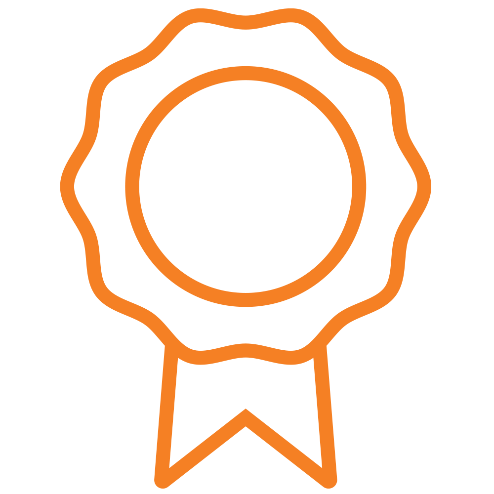 Orange warranty badge icon representing 5-year extended warranty protection seal for product coverage
