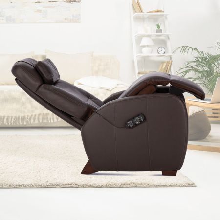 Profile and reclined view of brown Lito recliner in a room setting