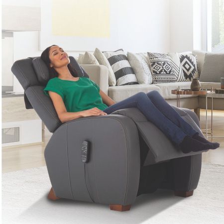 Woman reclined in her gray Lito recliner