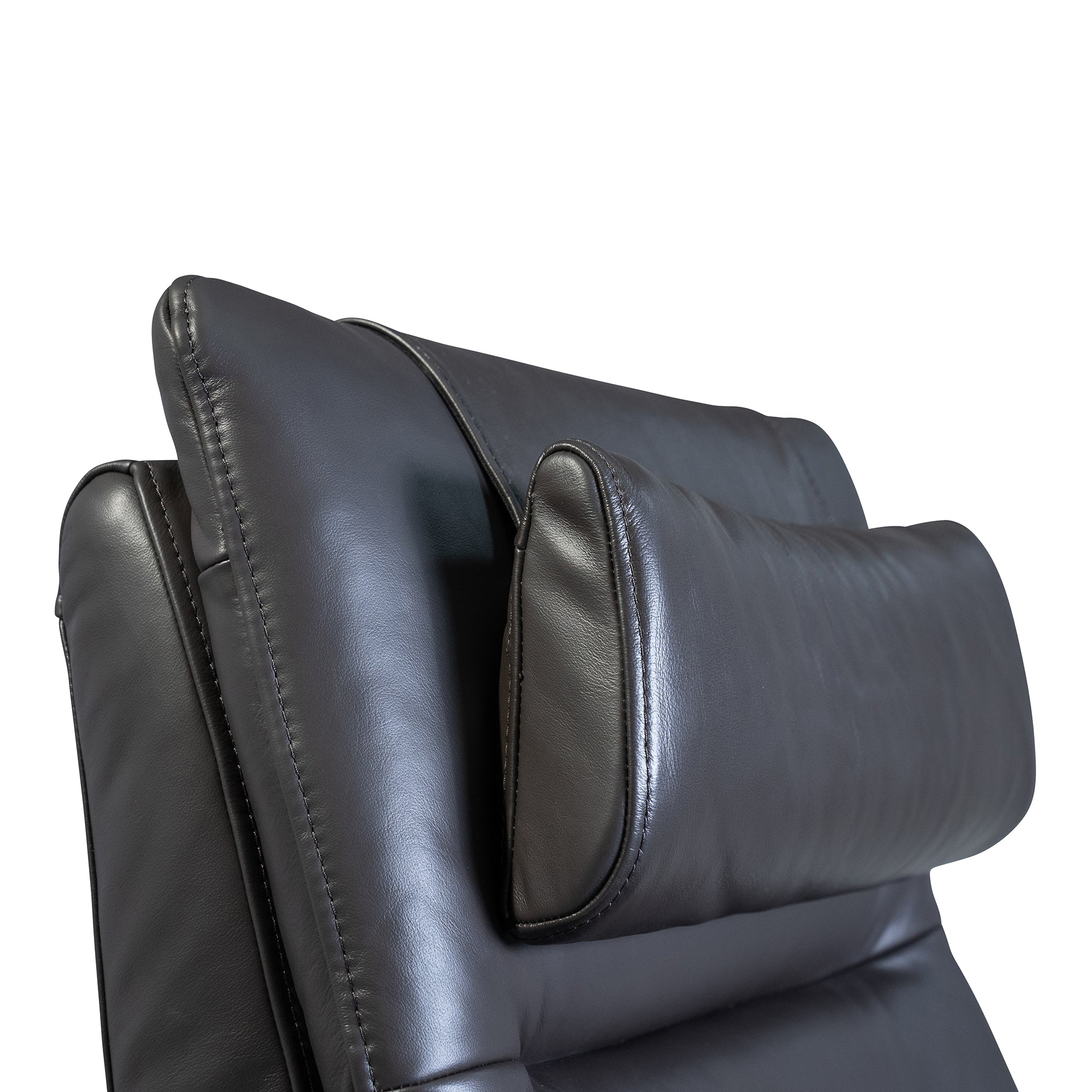 Circa ZG Chair in black leather with adjustable headrest, oak accents and zero-gravity recline position
