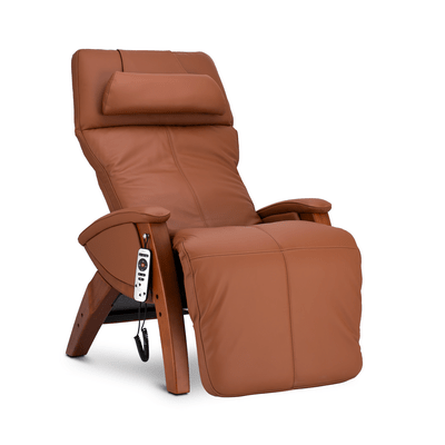 Brown Hale Premier Zero Gravity leather recliner chair on a white background