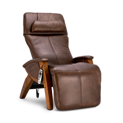Brown Hale Premier Zero Gravity leather recliner chair on a white background