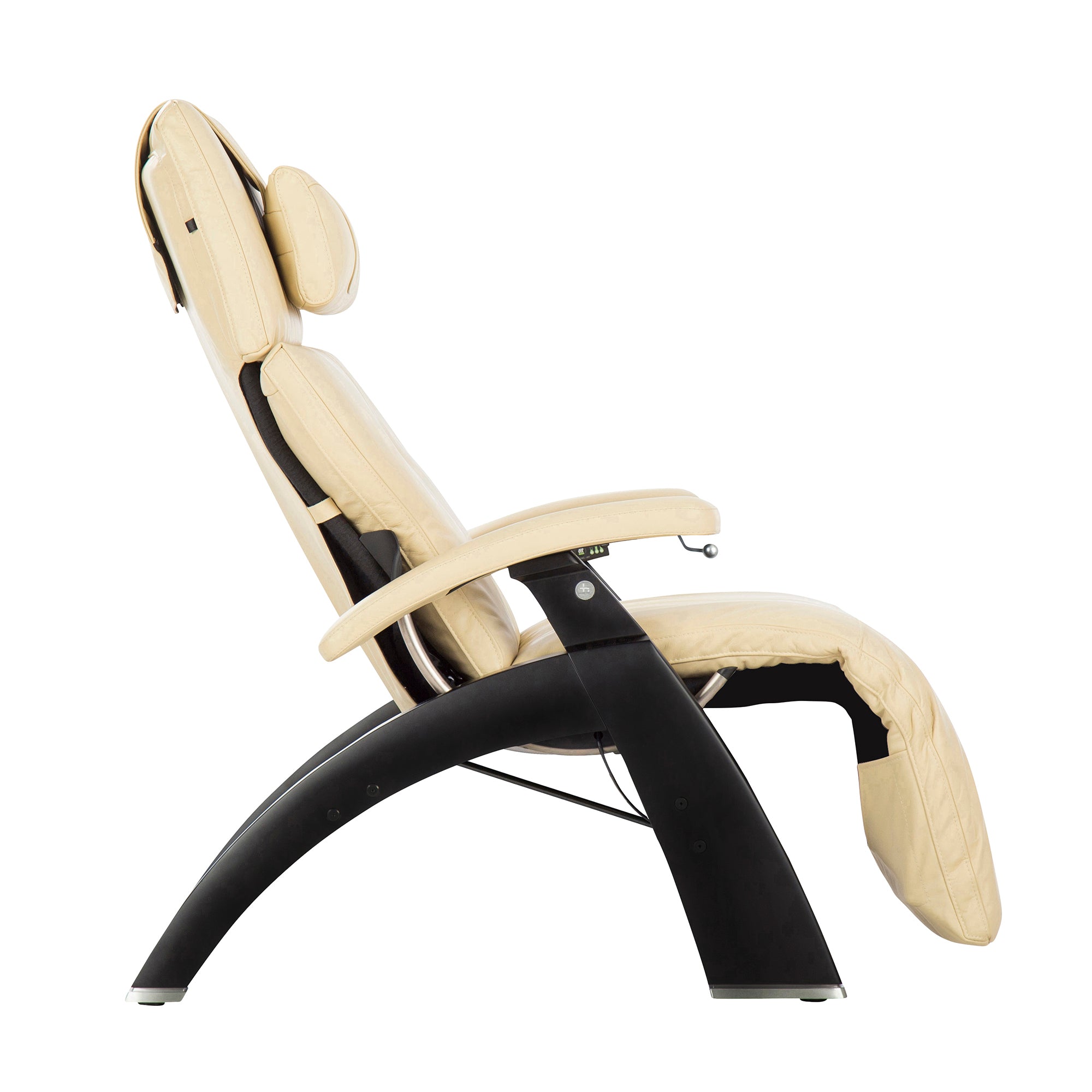 Perfect Chair PC-420 Classic Manual Plus zero-gravity recliner in cream leather with black base, shown in side profile