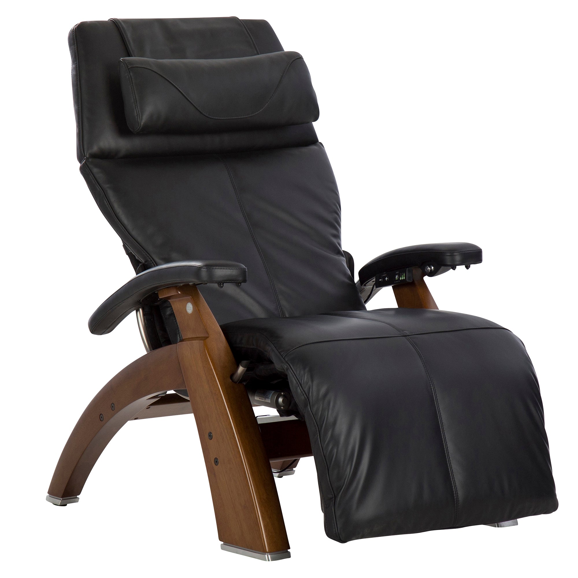 Perfect Chair PC-610 Omni-Motion Classic zero-gravity recliner in black leather with wooden base and power recline features