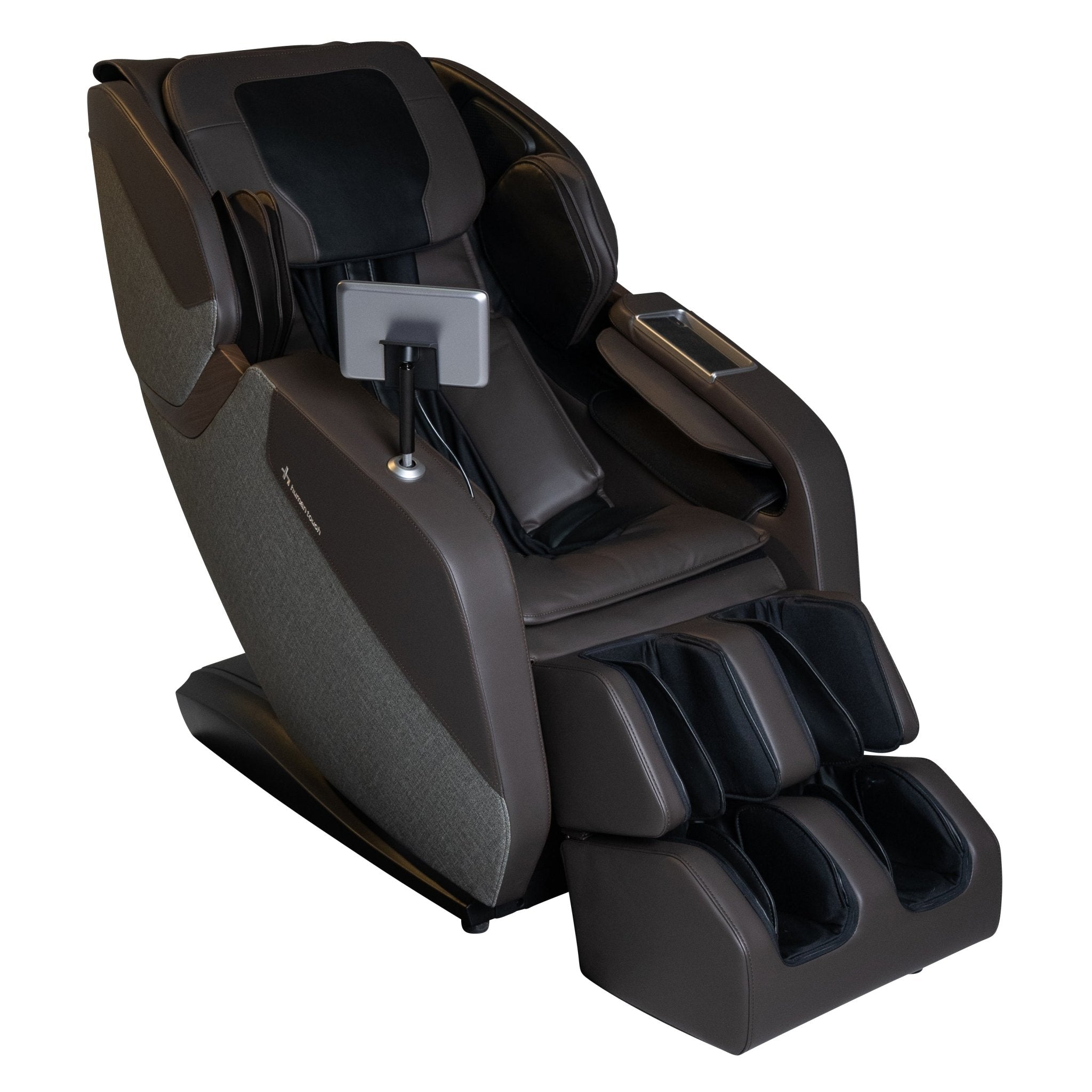 WholeBody ROVE massage chair in black leather with L-track design and full-body massage coverage