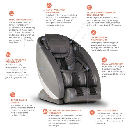 Novo XT2 Massage Chair in Gray - Callouts